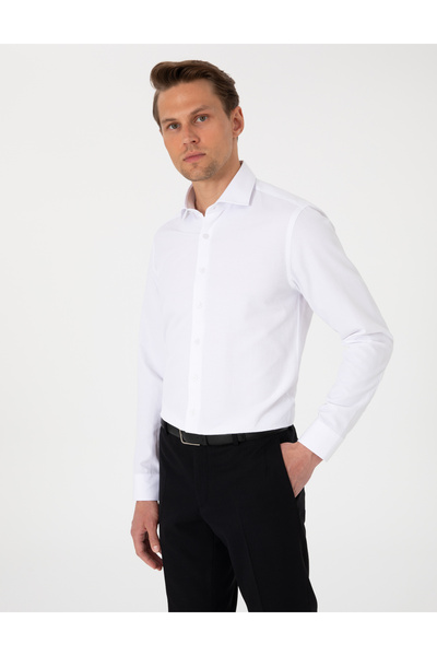 Pierre Cardin Beyaz Slim Fit Uzun Kollu Armürlü Gömlek 50307108-VR013