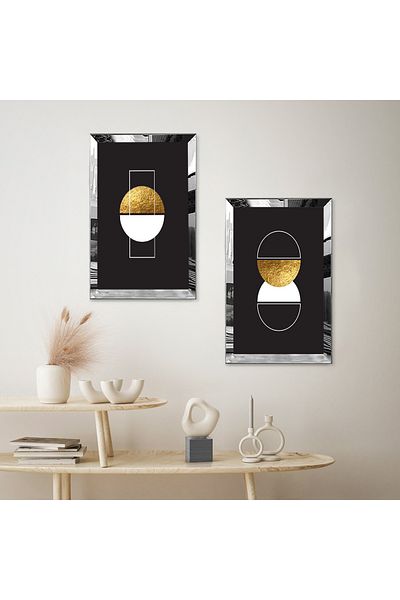 Zevahir Mobilya Dekorasyon FORME DECORATIVE CU CADRU DE PLEXY CU OGLINDA ARGINTIE FOND NEGRU SET DE MASA MDF DUBLA