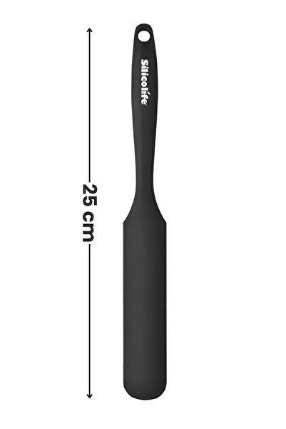 Silicolife Spatulă plată din silicon negru de 25 cm – Spatulă și racletă antiaderente pentru copt și gătit