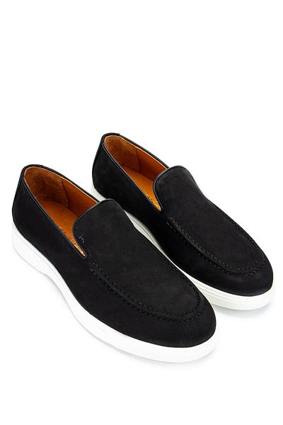 Tamer Tanca Men's Genuine Leather Black Nubuck Loafers