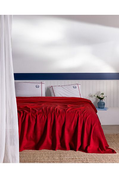 Madame Coco Mathilda King Size 100% Cotton Karde Flat Pique Set - Red