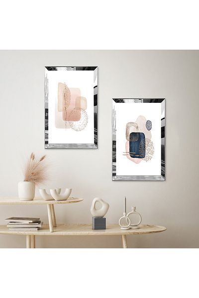 Zevahir Mobilya Dekorasyon SET DE MASA MDF DUBLA CU CADRU PLEXY CU OGLINDA SILVER FOND ALB FORME CREAM