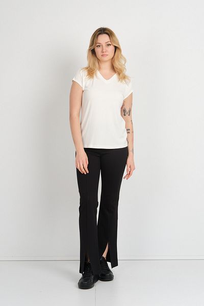 Sistas Women's V-Neck Shoulder and Back Tulle Detailed Short Sleeve Blouse 4148 Ecru