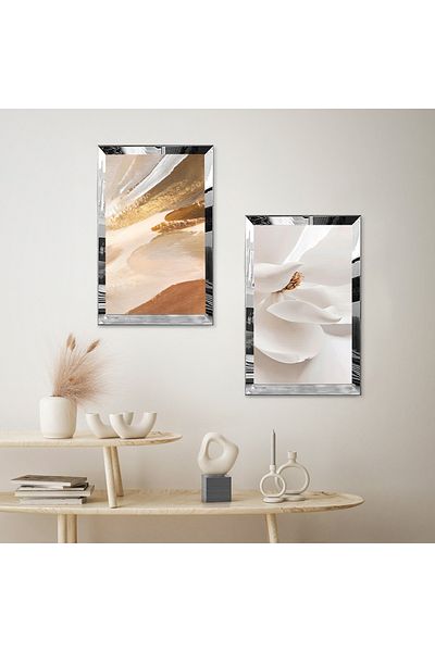 Zevahir Mobilya Dekorasyon SET DE MASA DECORATIVA DUBLA MDF ALB CU CADRU PLEXY CU OGLINDA SILVER