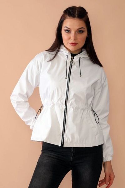 butiksinope 10011 Γυναικείο αδιάβροχο με λεπτομέρεια από καουτσούκ μέσης με κουκούλα λευκό