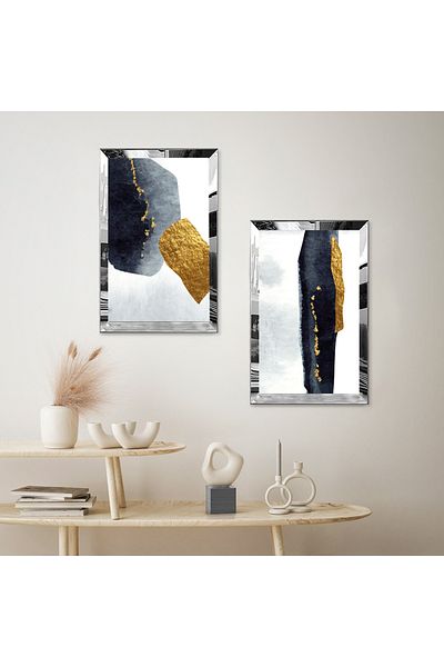Zevahir Mobilya Dekorasyon SET DE PICTURI MDF BINAR CU CADRU DE PLEXY CU OZNĂ DE ARGINT NEGRU ȘI AUR FORME ABSTRACTE DECORATIVE
