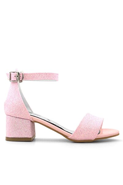 hapshoe Lilo Simli Pembe Tek Bantlı Kız Çocuk Topuklu Abiye Ayakkabı