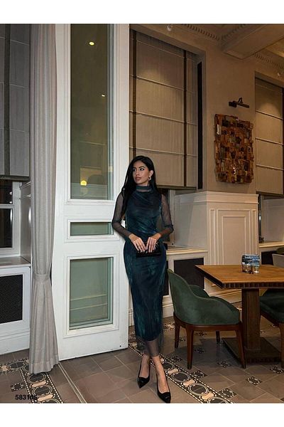 şems fashion Rochie lungă căptușită cu țesătură din tul Rochie maxi lungime - 583185