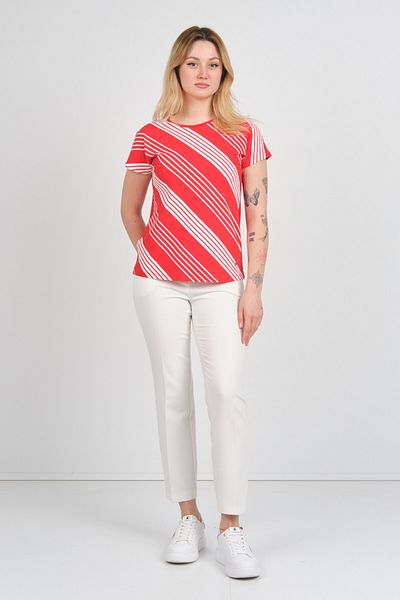 Sistas Women's Low Arm Striped Crew Neck Blouse 24194 Red