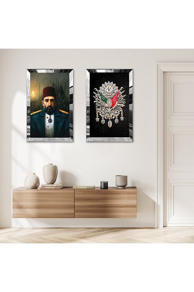 Zevahir Mobilya Dekorasyon SET DE MASA MDF DUBLA PADISHAH ALMUSTAFA ALBINE CU CADRU DE PLEXY CU OGLINDA DE ARGINT