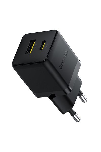 Baseus Charger Socket with 2 ports, Type-C Cable, Fast Charge, 2in1, USB, USB-C, 30W, 20V/3A, Palm, Black