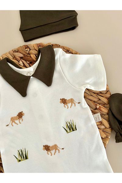 Mama Miel Baby Lion Embroidered Summer Jumpsuit Set |   Lion Embroidery Summer Edition Hospital Release 100% Cotton