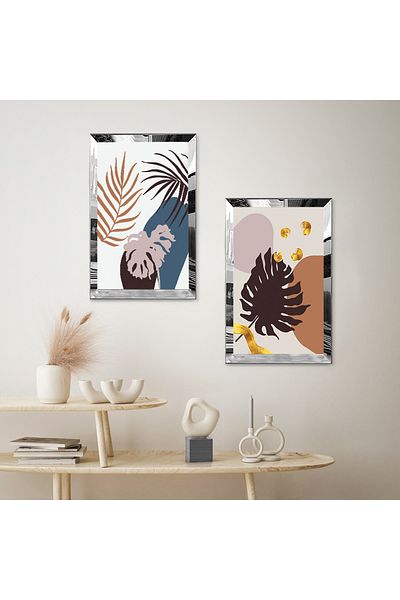 Zevahir Mobilya Dekorasyon SET DE PENTRU TABLĂ MDF DUALĂ PLANTĂ ABSTRACTĂ DECORATIVĂ CU CADRU DE PLEXY CU OZNĂ DE ARGINTI Fundal alb
