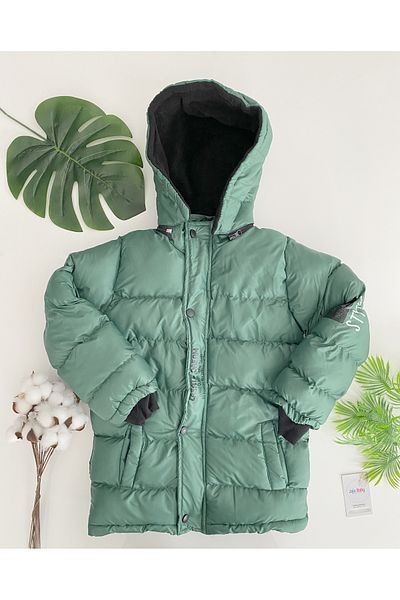 Jaju Baby Boy's Green Color Fleece Hooded Puffer Jacket