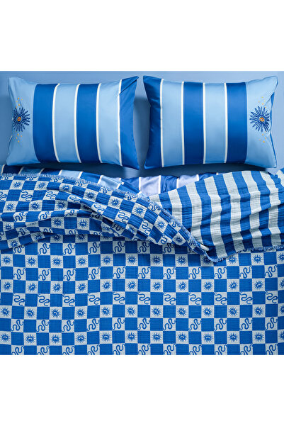 Zsa Zsa Zsu Costa Saçaklı Jakarlı Tek Kişilik Pamuk Yatak Örtüsü 180x240 Cm Mavi