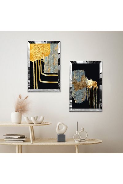 Zevahir Mobilya Dekorasyon SET DE PICTURI MDF BINAR DE PIATRA ABSTRACTĂ DECORATIVĂ CU CADRU DE PLEXY CU OZNĂ DE ARGINTI Fundal negru