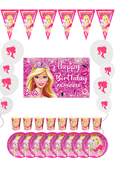 Barbie 16-Person Birthday Party Supplies Ornaments Set with Flags and Banners
