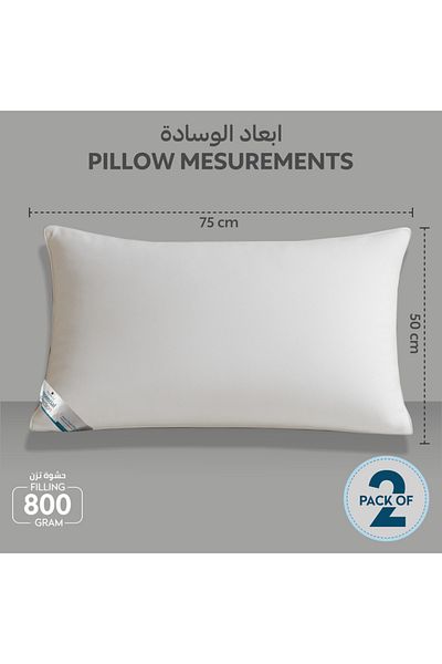 Donetella Pillow 800 Gms – Size 50x75 Cm, Microfiber Fabric, Down Alternative Filling, Pack Of 2