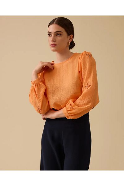 SEÇİL Flower Embroidered Long Sleeve Blouse