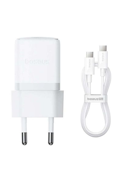 Baseus Plug Charger, Baseus, Type-C Cable Included, Fast Charge, 30W, 5V/3.0A, 1m, Palm 5213, White