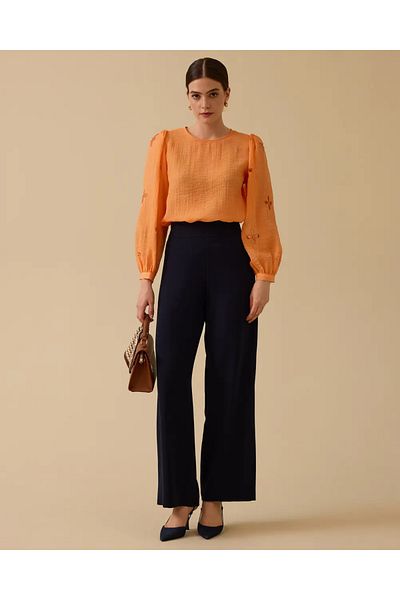 SEÇİL Flower Embroidered Long Sleeve Blouse