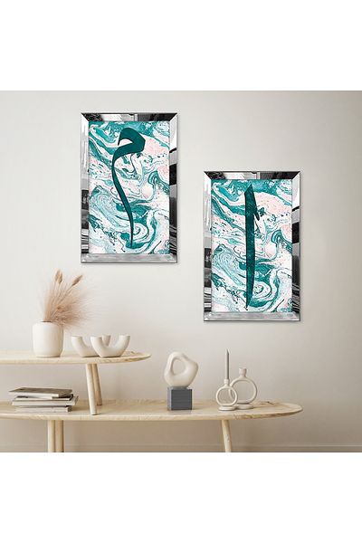Zevahir Mobilya Dekorasyon SET DE TABLĂ MODERN RELIGIOS DUAL MDF CU CADRU DE PLEXY CU OZAR SILVER, FOND ALB, MODEL VERDE APĂ