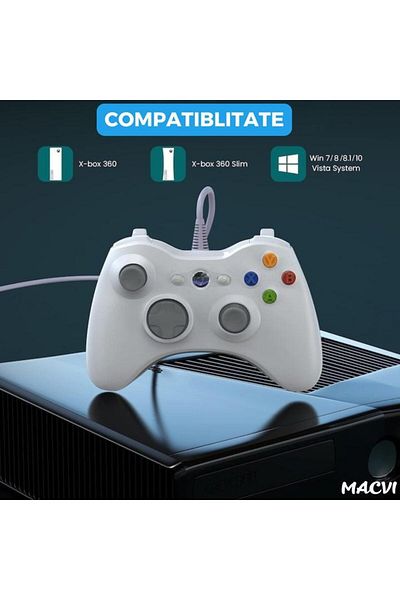 MACVI Macvi® Dual Shock Controller for Xbox 360 and PC, White, with 2.5 m USB Cable