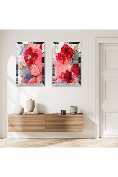 Zevahir Mobilya Dekorasyon FLORI ROSE CU CADRU DE PLEXY CU Oglindă SILVER SET DE MASA MODERNĂ DUALĂ MDF