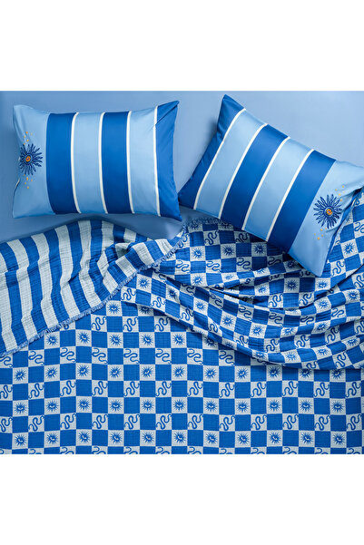 Zsa Zsa Zsu Costa Saçaklı Jakarlı Tek Kişilik Pamuk Yatak Örtüsü 180x240 Cm Mavi