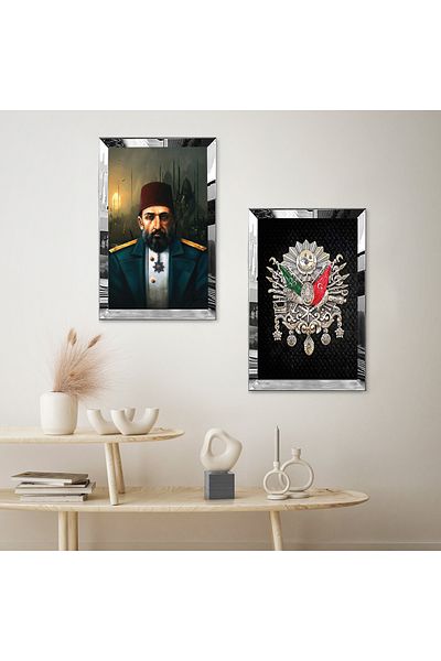 Zevahir Mobilya Dekorasyon SET DE MASA MDF DUBLA PADISHAH ALMUSTAFA ALBINE CU CADRU DE PLEXY CU OGLINDA DE ARGINT