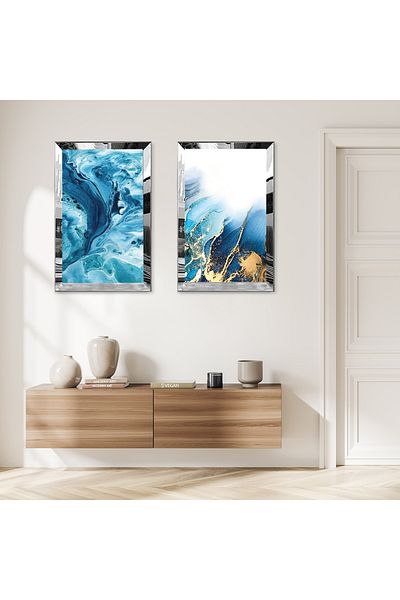 Zevahir Mobilya Dekorasyon SET DE PICTURI DECORATIVE BILATERALE MDF CU CADRU DE PLEXY CU OGLINDA DE ARGINTI