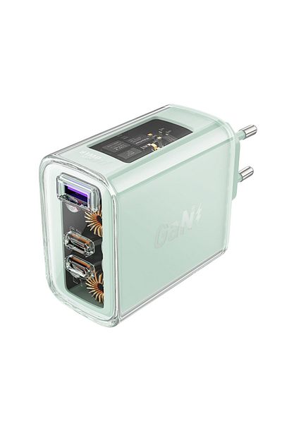 Acefast Încărcător de perete, încărcare rapidă, AcesFast, 2x Tip-C, USB, GaN, încărcare rapidă PD65W, A45, Verde