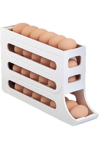 MACVI Suport organizator pentru oua Macvi®, 4 niveluri, rulare automata, 30 oua, 36x7x20 cm, alb