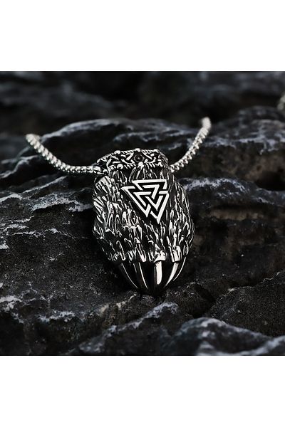 Viking Valknut Double Faced Claw Design Nordic Mythology 316L Stainless Steel Square Chain Necklace