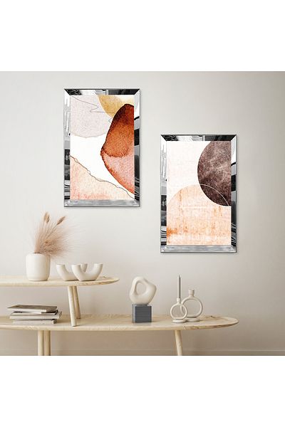 Zevahir Mobilya Dekorasyon SET DE PICTURI DECORATIVE BILATERALE MDF CU CADRU DE PLEXY CU OGLINDA SILVER CREAM COLOR DESEN ABSTRACT