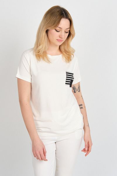 Sistas Women's Pocket Detailed Short Sleeve Crew Neck Blouse 24240 Ecru