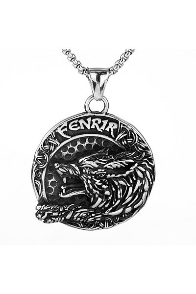 Viking Odin Geri&Freki Double Sided Viking Compass Runic Alphabet Norse Mythology 316L Steel