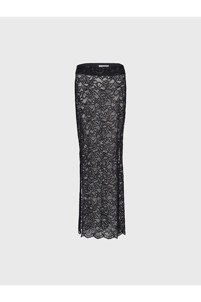 MARKAPIA WOMAN Fusta maxi neagra din dantela aurita
