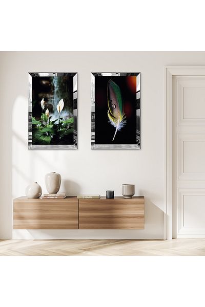 Zevahir Mobilya Dekorasyon SET DE MASA MDF DUBLA PLANTE MODERNE CU CADRU DE PLEXY CU Oglinda SILVER