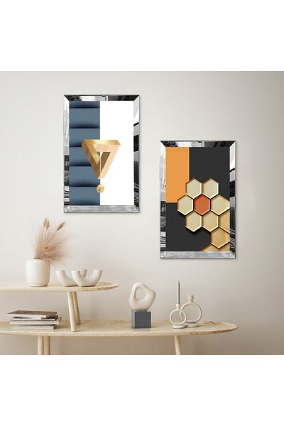 Zevahir Mobilya Dekorasyon SET DE TABLĂ MDF BILATERAL CU FORME ABSTRACTE MODERNE CU CADRU DE PLEXY CU OZAR SILVER