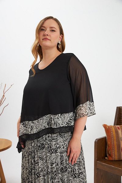 RMG Asymmetrical Cut Pleated Plus Size Chiffon Dress Cream