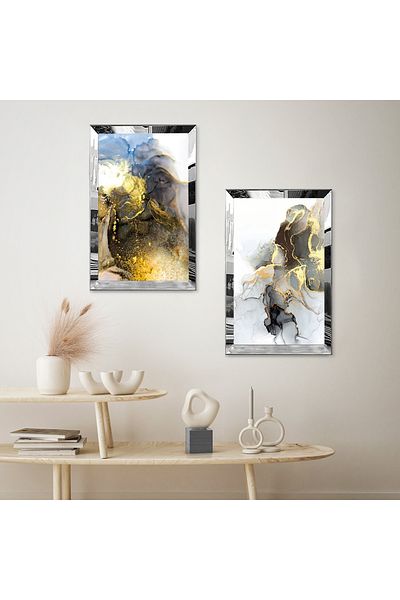 Zevahir Mobilya Dekorasyon MODELE COLORATE CU CADRU DE PLEXY CU OGLINDA ARGINTIE SET DE MASA MODERN BILATERAL MDF