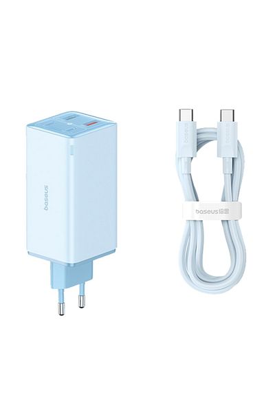 Baseus Încărcător de perete cu 4 porturi, cablu Type-C, 2x USB, 2x Type-C, 100W, 20V, 5A, 1m, GaN6 Pro, albastru