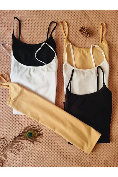 Demirsa Boutique 6' Cotton Lycra Women's Undershirt with Rope Straps (2 Black-2 White-2 Skin)