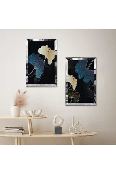 Zevahir Mobilya Dekorasyon SET DE MASA MDF DUBLA FLOARE DECORATIVA CU CADRU DE PLEXY CU OGLINDA SILVER FOND NEGRU