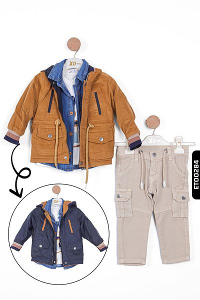 xo kids moda Boy's Cargo Bottom and Top Set 1-3 Years 11053