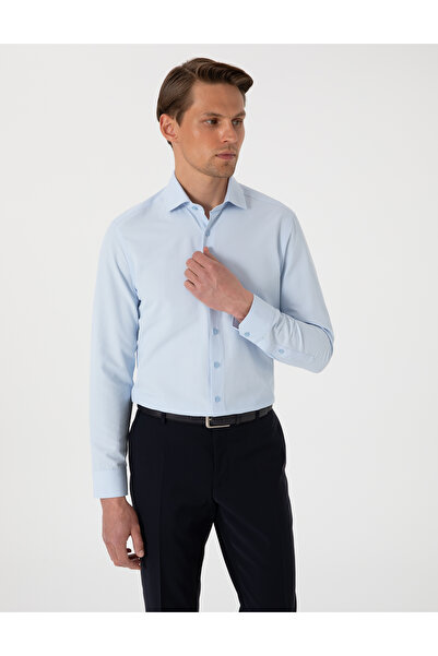 Pierre Cardin Açık Mavi Slim Fit Uzun Kollu Armürlü Gömlek 50307108-VR003