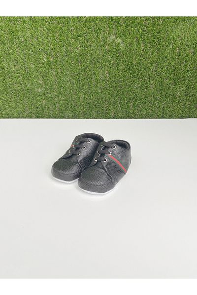 Jaju Baby Black Baby Boy Shoes - Side Stripes and Laces
