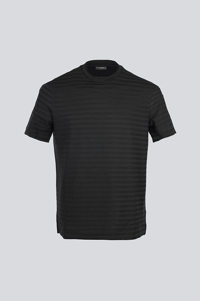 Emporio Armani تي شيرت رجالي عادي من القطن الخالص جاكار بأكمام قصيرة أسود EM001289 AF10762-FC155