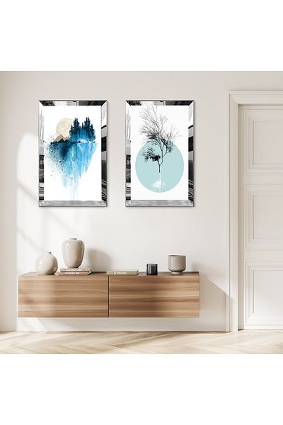 Zevahir Mobilya Dekorasyon SET DE MASA DECORATIVA DUBLA MDF CU CADRU DE PLEXIGLASS CU OGLINDA SILVER FOND ALB